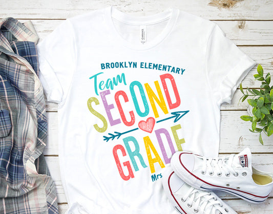 Second Grade Teacher Shirt, 2nd Grade Teacher Tee, Back to School, Personalized Teacher and School Name