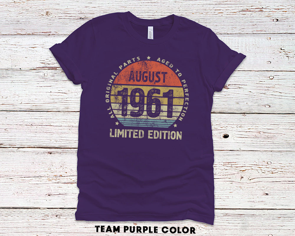 Vintage August 1961 shirt for women or men - 60th birthday gift t-shirt for sister or brother - 60 anniversary tshirt for wife or husband - All Original Parts Aged to Perfection. - 37 Design Unit