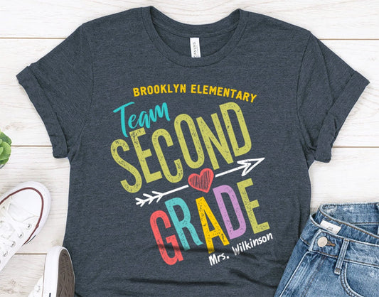 Personalized Second Grade Team T-shirt - Teacher Crew Gift Shirt