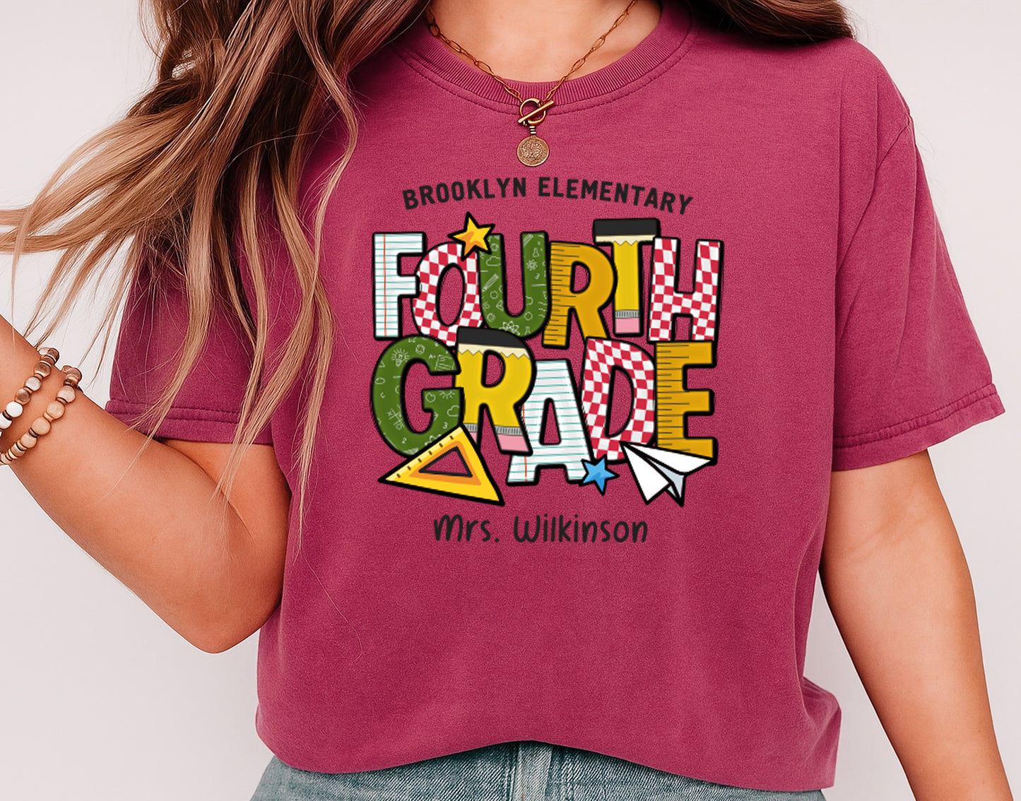 Personalized Fourth Grade Teacher Shirt | Custom School & Name Tee