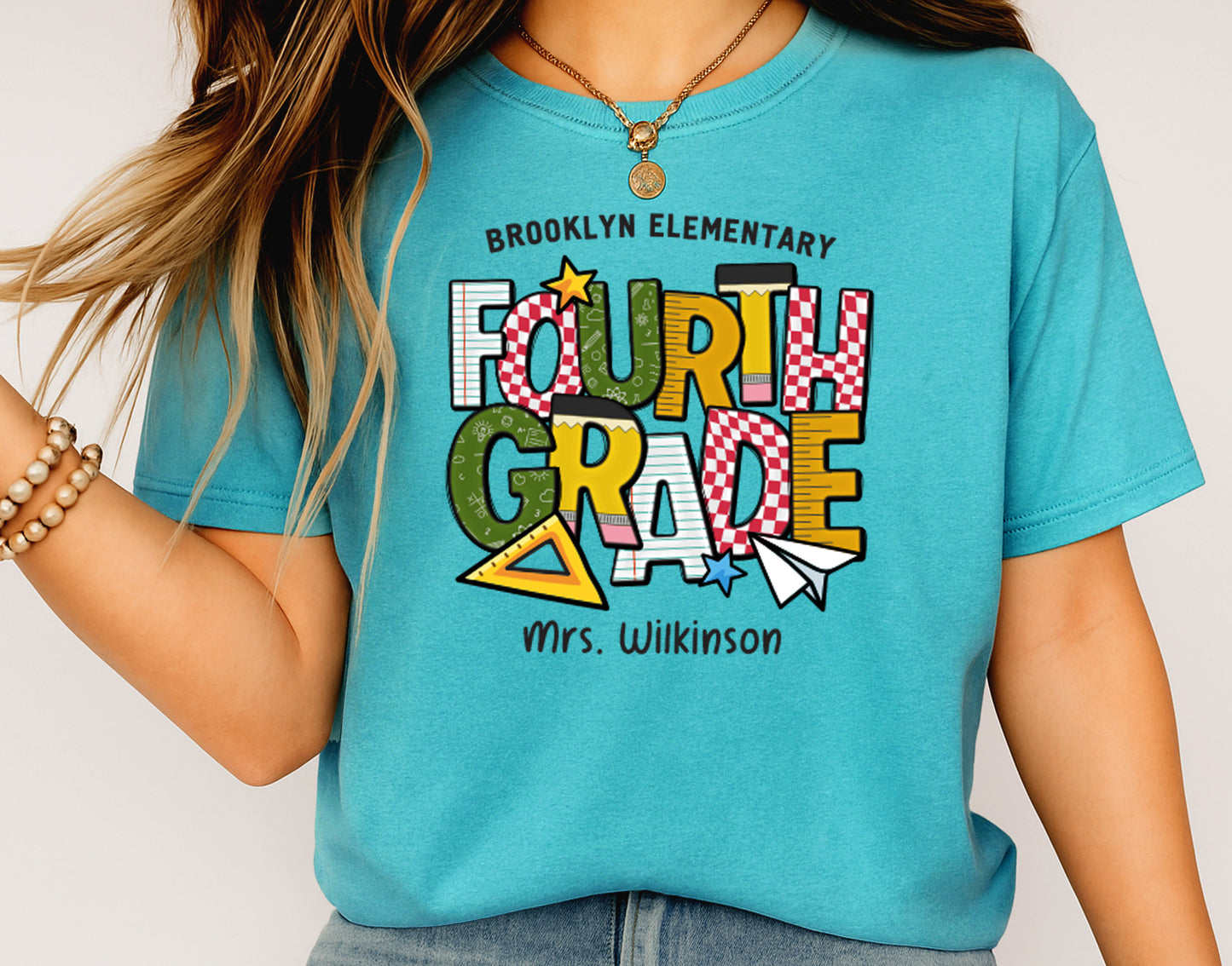 Personalized Fourth Grade Teacher Shirt | Custom School & Name Tee