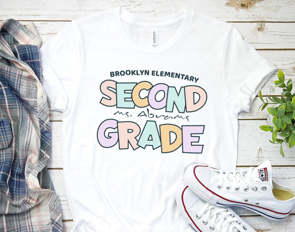 Second Grade Teacher Shirt, 2nd Grade Personalized Teacher and School Name Shirt