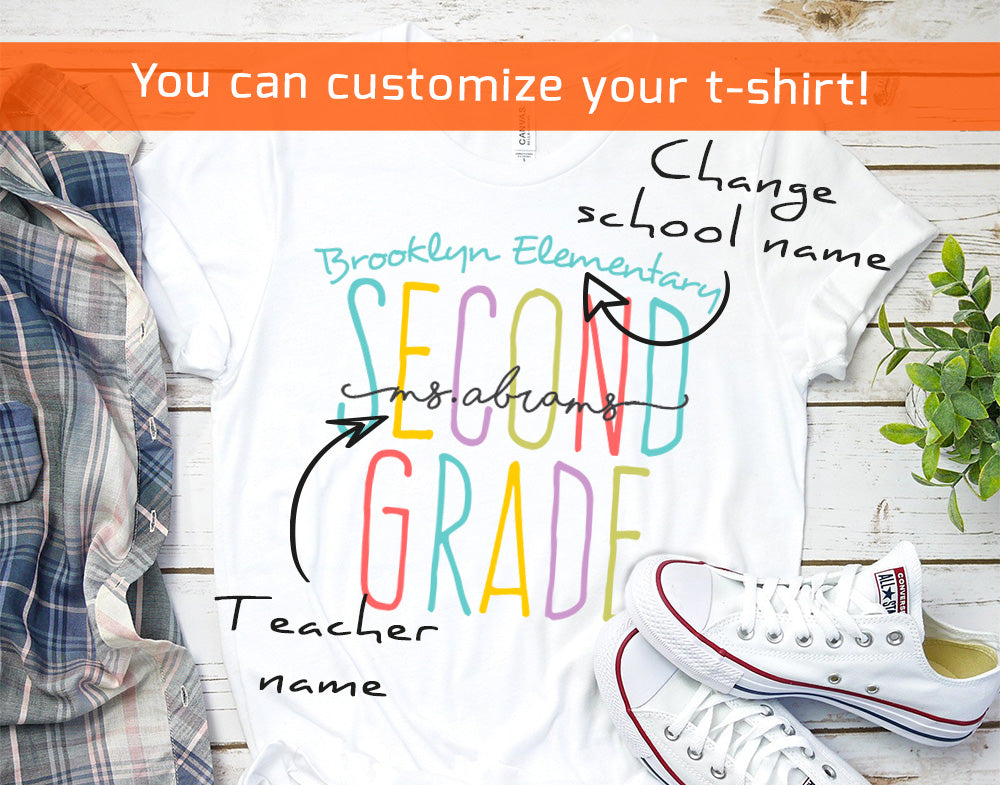 2nd Grade Teacher Shirt, Second Grade Personalized Teacher and School Name Shirts