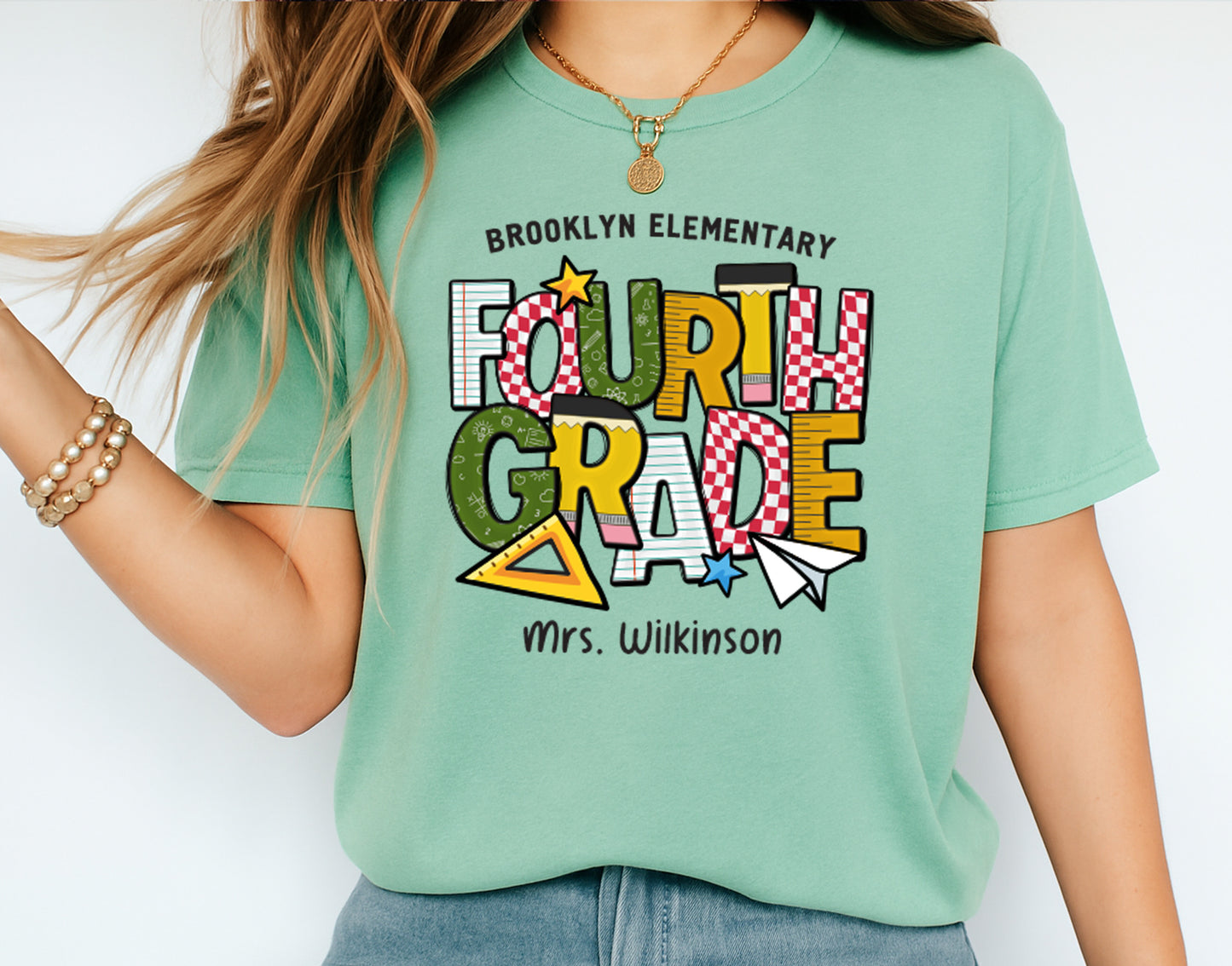 Personalized Fourth Grade Teacher Shirt | Custom School & Name Tee