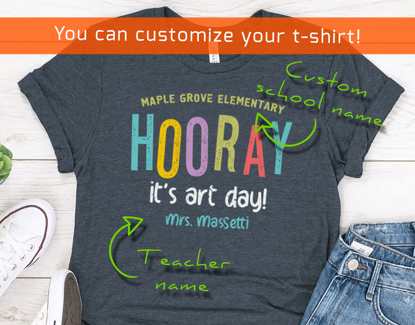 Art Teacher Shirt for Women | Hooray It's Art Day Tee | Personalized Name Gift