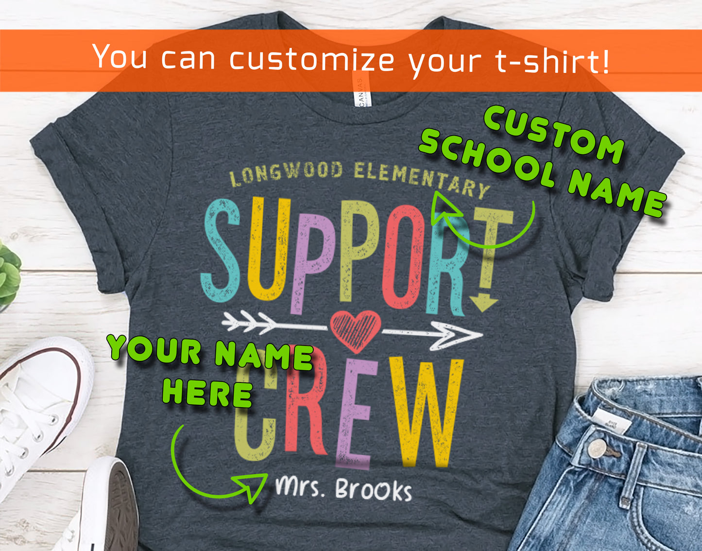Support Crew Shirt | School Support Staff Tshirt | Custom School Name Team Shirt