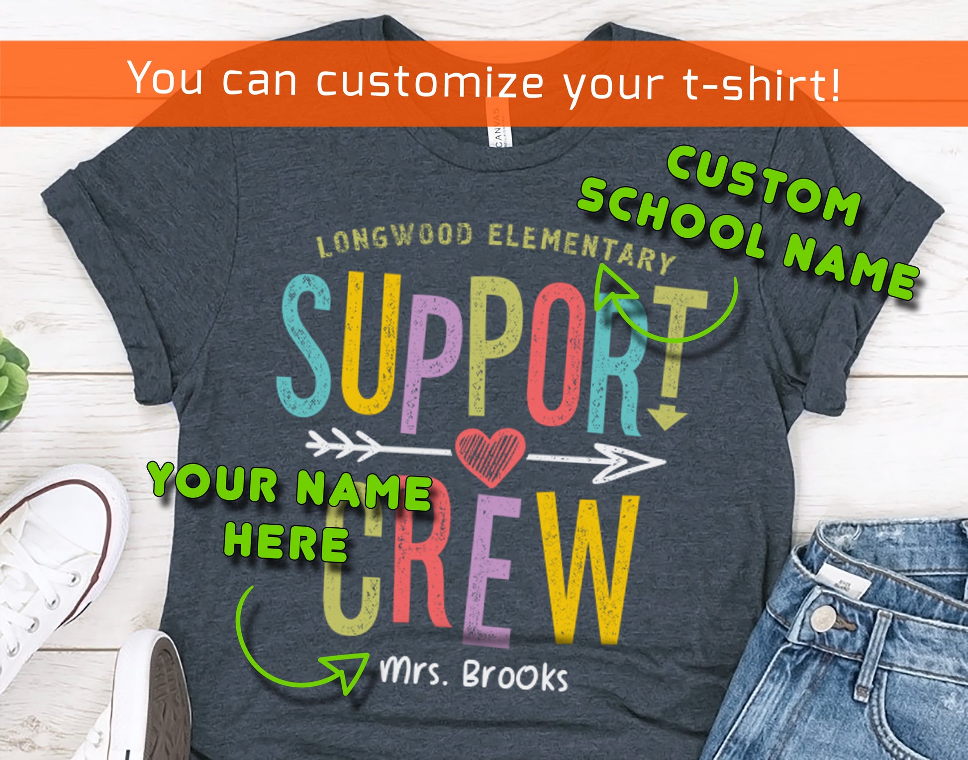 Support Crew Shirt | School Support Staff Tshirt | Custom School Name Team Shirt