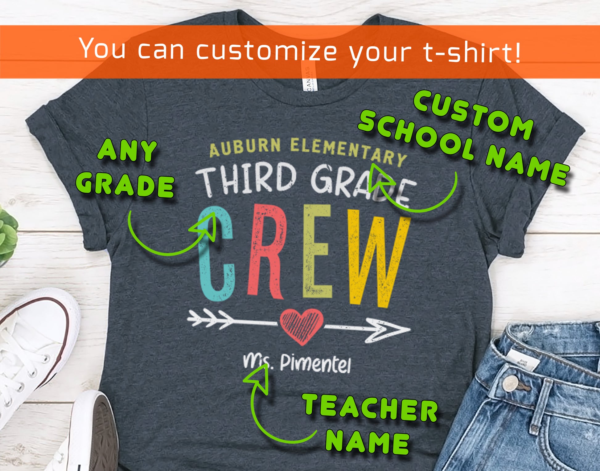 Third Grade Crew Shirt | Custom Teacher Name Tee | 3rd Grade Team