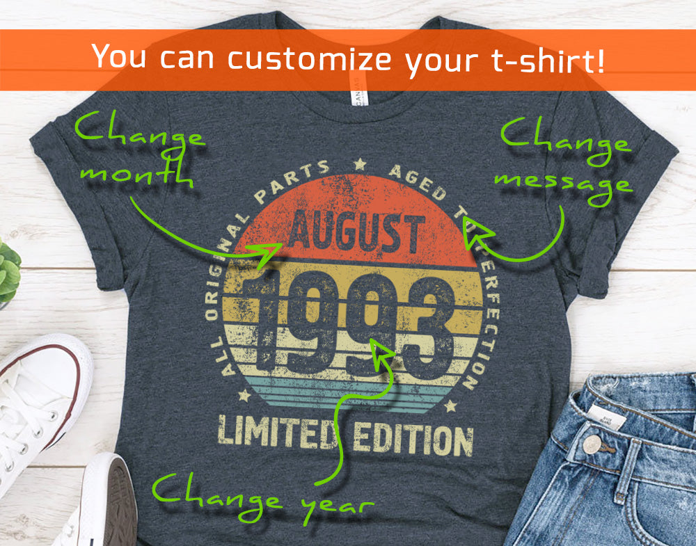 August 1993 birthday Shirt for men or women, Gift shirt for wife or husband, Aged to perfection
