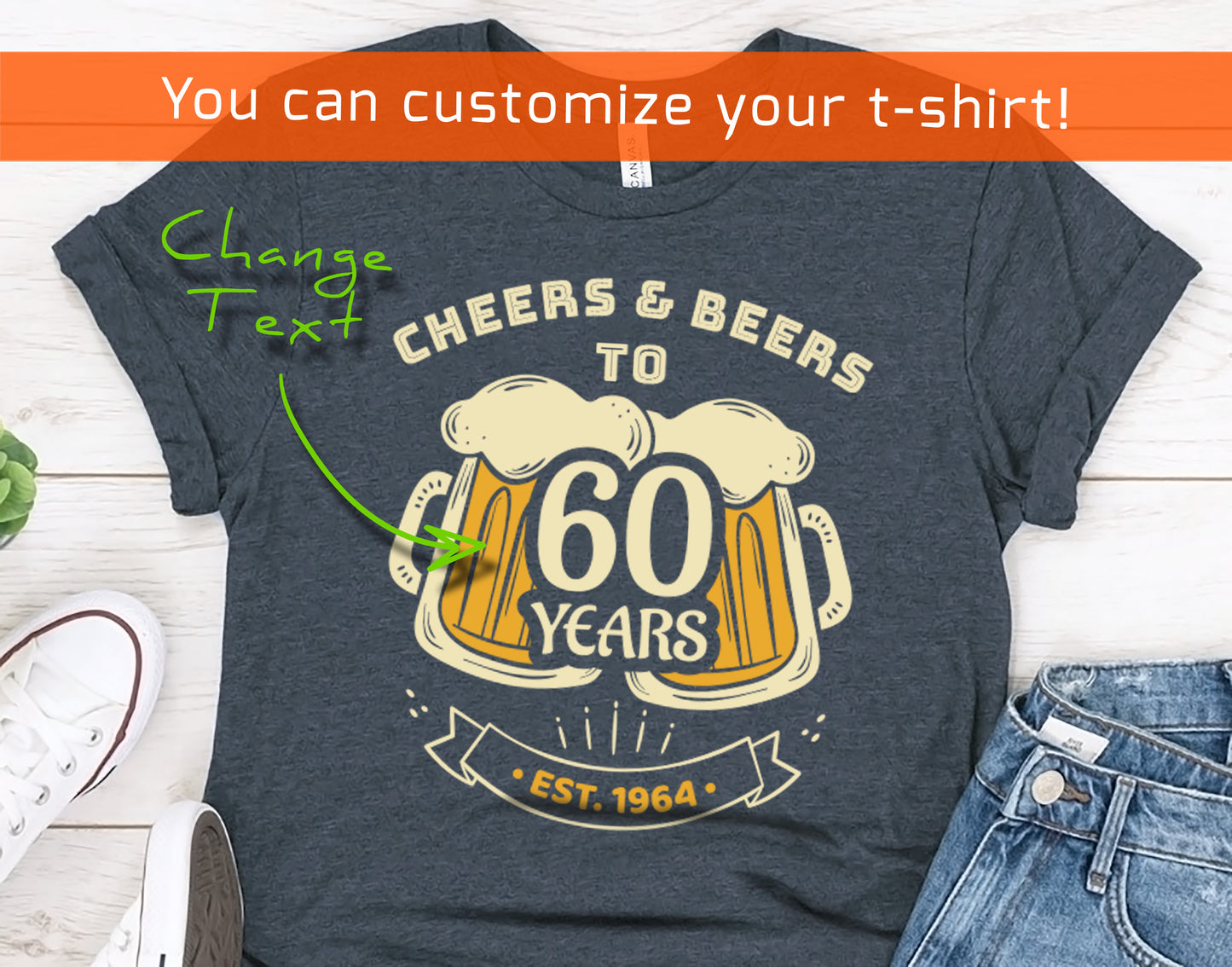 60th Birthday Gift T-Shirt for Men or Women, Cheers and Beers to 60 Years