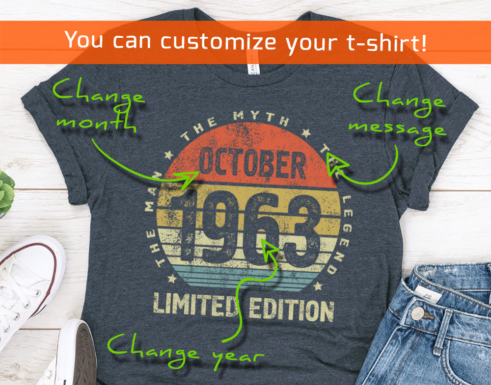 60th Birthday Gift Shirt for Men or Husband October 1963 Personalized Shirt for Dad or Brother