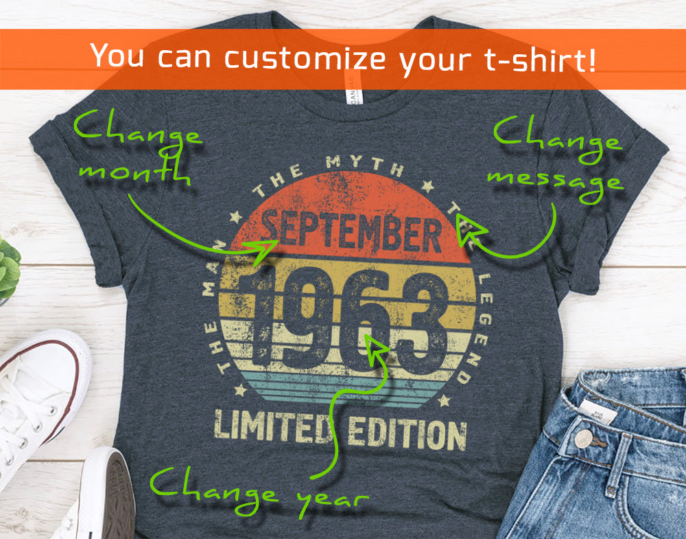1963 birthday gift for men or dad, September shirt for father or brother The Man The Myth The Legend