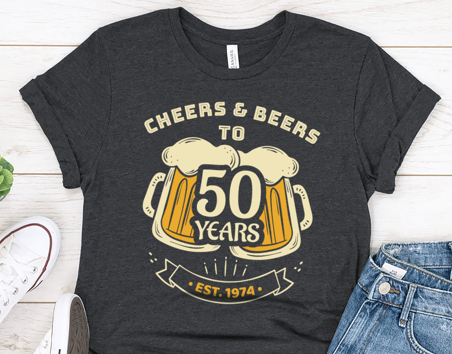 50th Birthday Gift Shirt for Men or Women - Cheers and Beers to 50 Years tee for Wife or Husband
