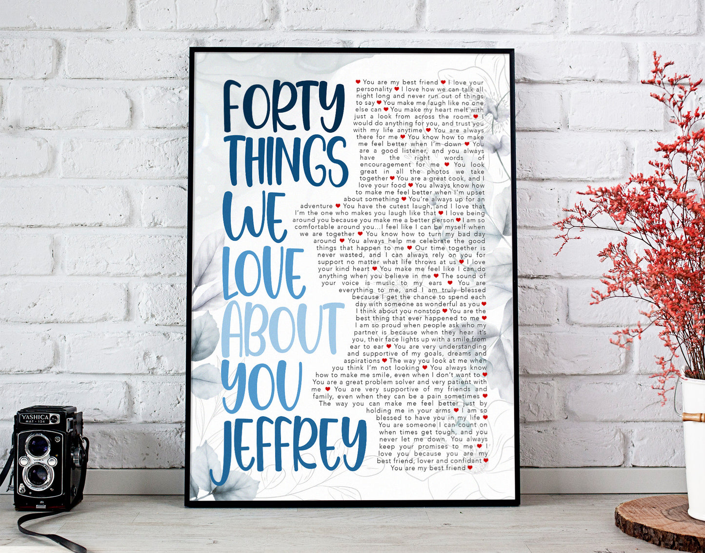 40th Birthday Gift - Forty things we love about you - Personalized Name and things text - Digital Canvas Print File