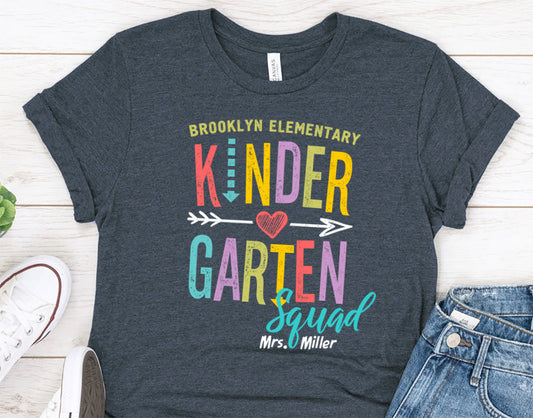 Kindergarten Teacher Team Shirts - Personalized Teacher Tees - Custom School TShirt - Kindergarten Squad Shirt - 37 Design Unit