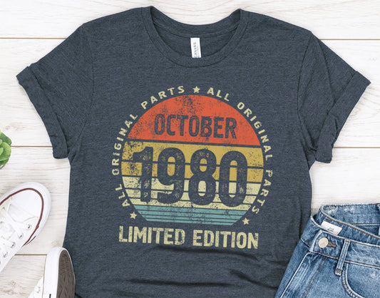 41st Birthday Gift T Shirt for Women October 1980 All Original Parts Tee for Wife or Husband - 37 Design Unit