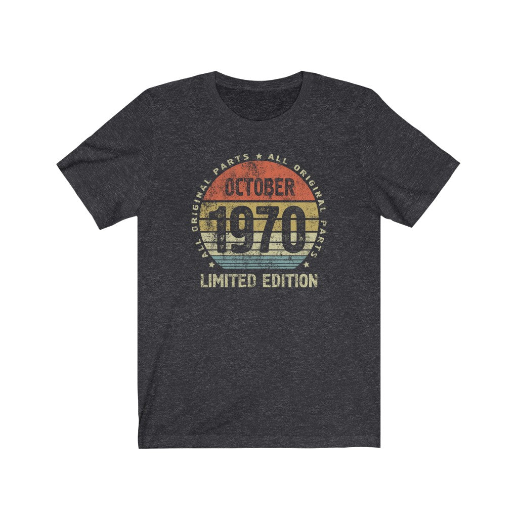 50th birthday gift idea for men or women, October 1970 T Shirt for Wife, All Original Parts - 37 Design Unit