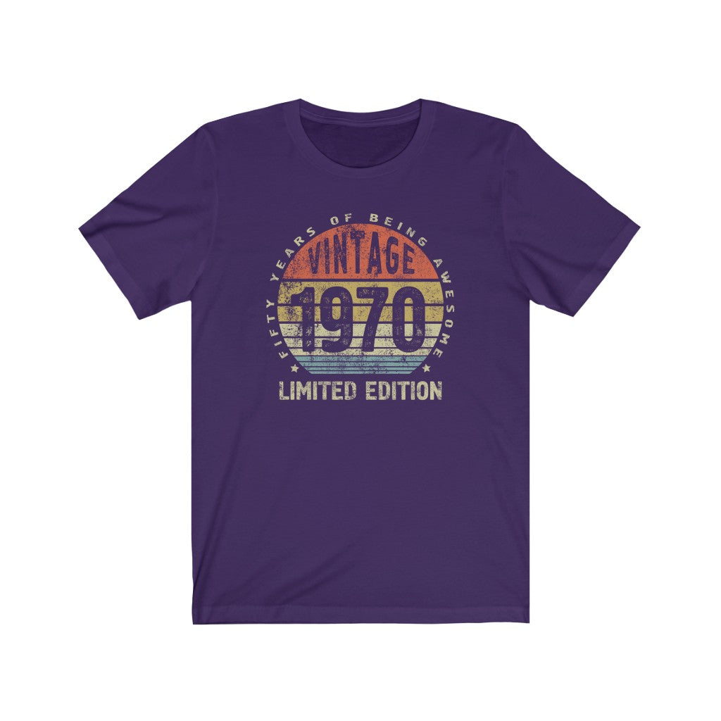 50th birthday gift ideas for men, Vintage 1970 fifty years of being awesome t-shirt for women - 37 Design Unit