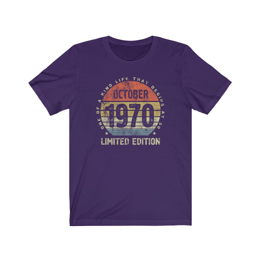 50th birthday gift idea for men or women, October 1970 T Shirt for Women, One of a Kind Life that Begins at 50 - 37 Design Unit