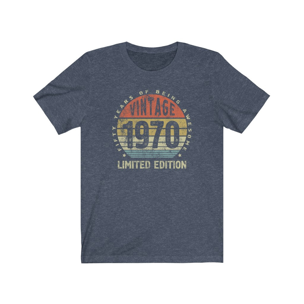 50th birthday gift ideas for men, Vintage 1970 fifty years of being awesome t-shirt for women - 37 Design Unit