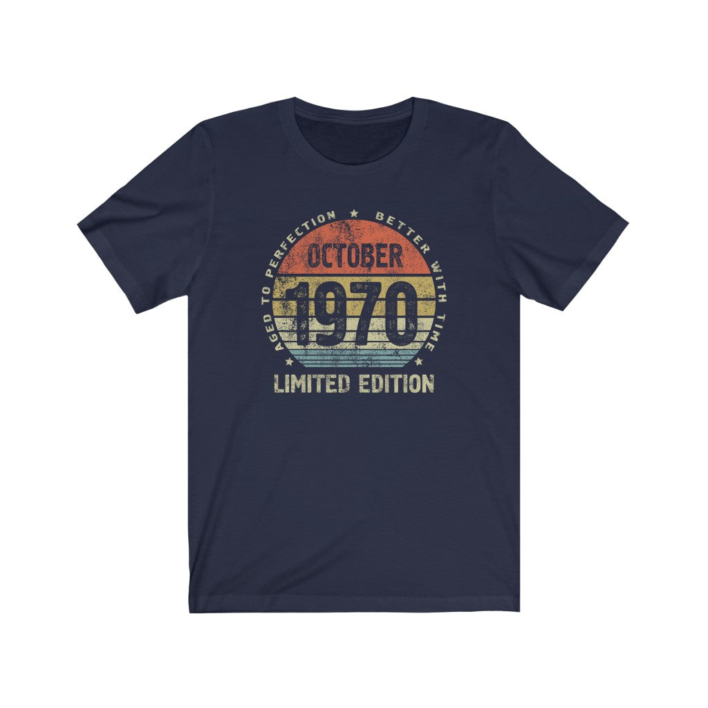 50th Birthday gift idea for men or women, October 1970 T Shirt for Women, Aged to Perfection Better with Time - 37 Design Unit