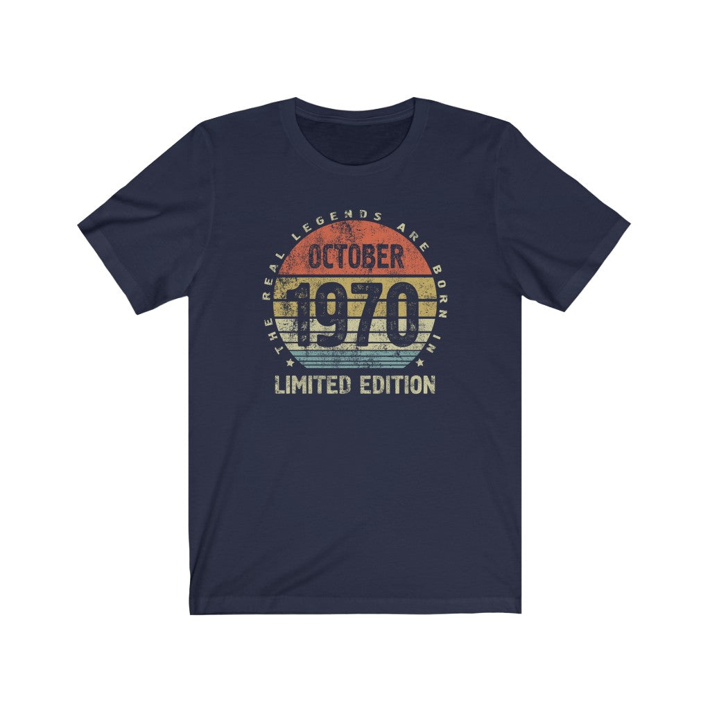 50th birthday gift ideas for Men, the real legends are born in October 1970 t-shirt for women - 37 Design Unit