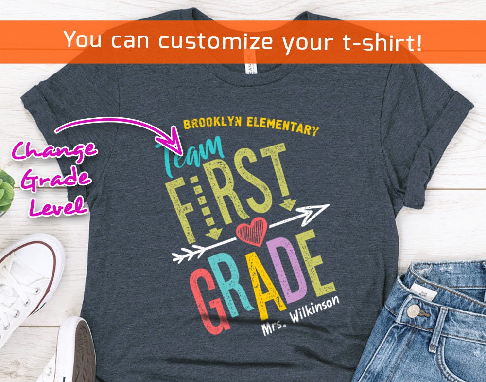 Personalized First Grade Team Teacher T-shirt - Elementary School Squad Tee