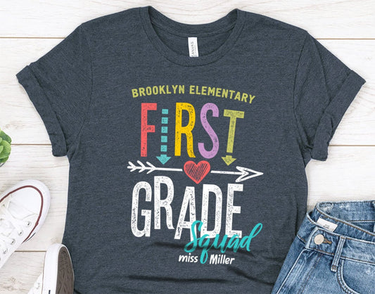 Personalized First Grade Squad T-Shirt - Elementary School Teacher Squad Shirts