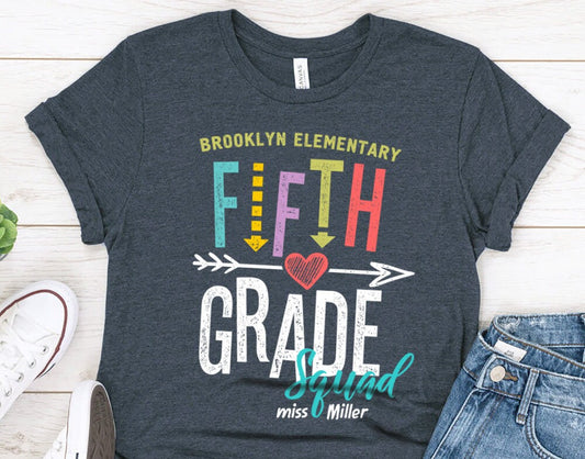 Personalized Fifth Grade Team Shirt - Teacher Crew Shirt - School Squad Gift Tee