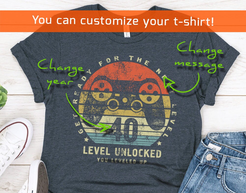 Level 40 Unlocked T-Shirt for Husband or Boyfriend, Funny Man 40th Birthday Gamer Shirt