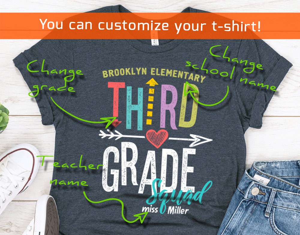 Personalized Third Grade Squad Teacher T-Shirt - School Team T-Shirt - 37 Design Unit