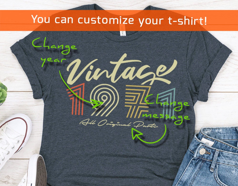 Vintage 1971 birthday shirt for women or men, Retro All Original Parts T-shirt