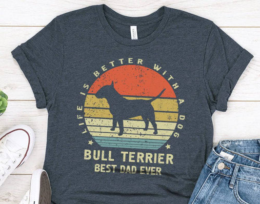 Mens Bull Terrier Best Dog Dad Ever T-Shirt, Dog Lover Owner T-Shirt for Husband and Father
