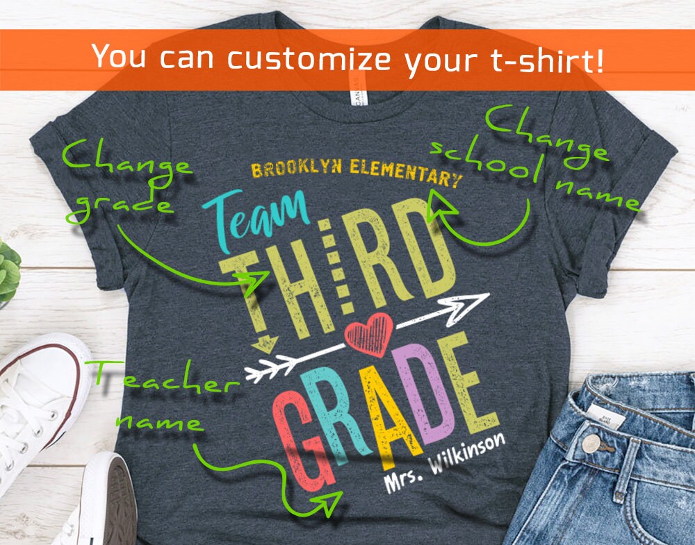 Personalized Third Grade Teacher Team T-Shirt - Customised School Matching Teachers Shirt