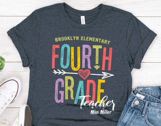 Personalized Fourth Grade Teacher Team T-Shirt - Teacher Crew Squad Shirt - 37 Design Unit