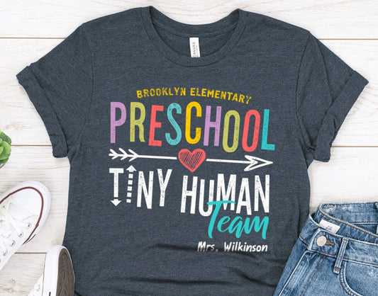 Personalized Preschool Teacher Shirts - Tiny Human Team T-Shirt - Preschool Grade Squad