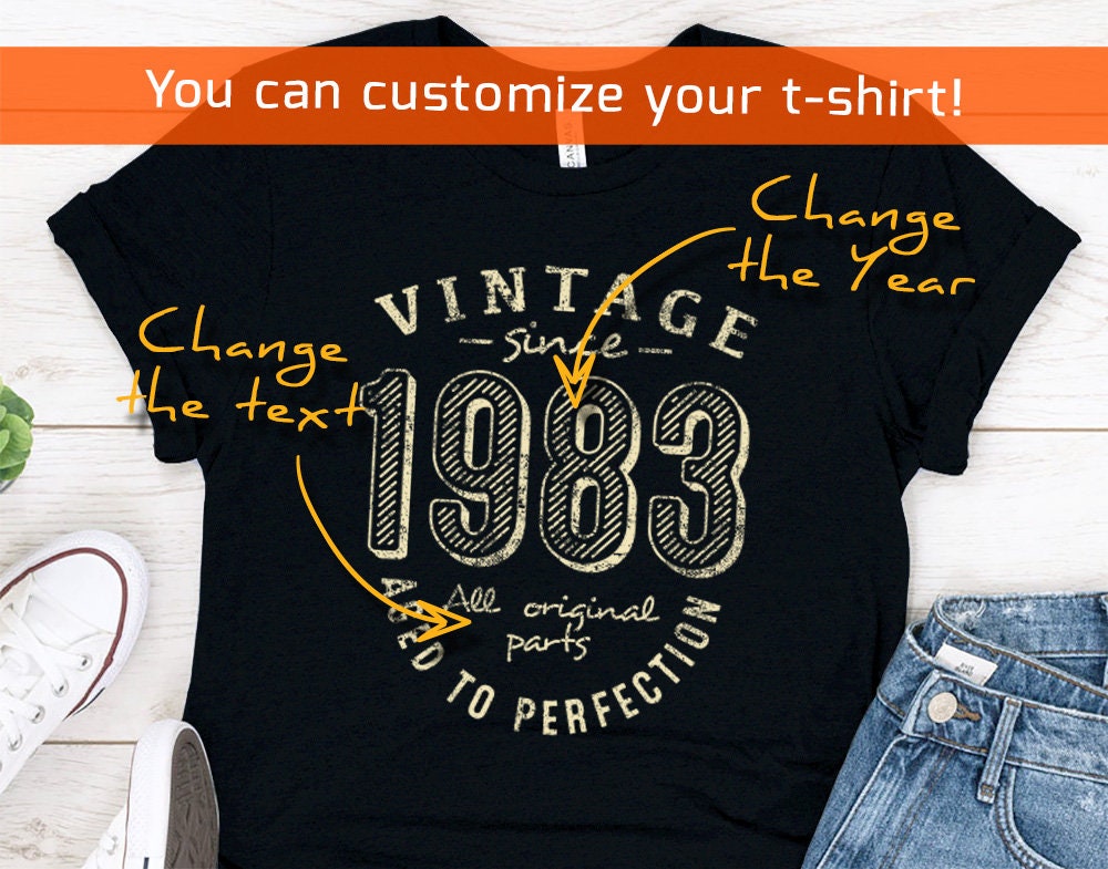 37 Design Unit Vintage Since 1983 Birthday Shirt for Women or Men, Gift T-Shirt for Wife or Husband Asphalt / M
