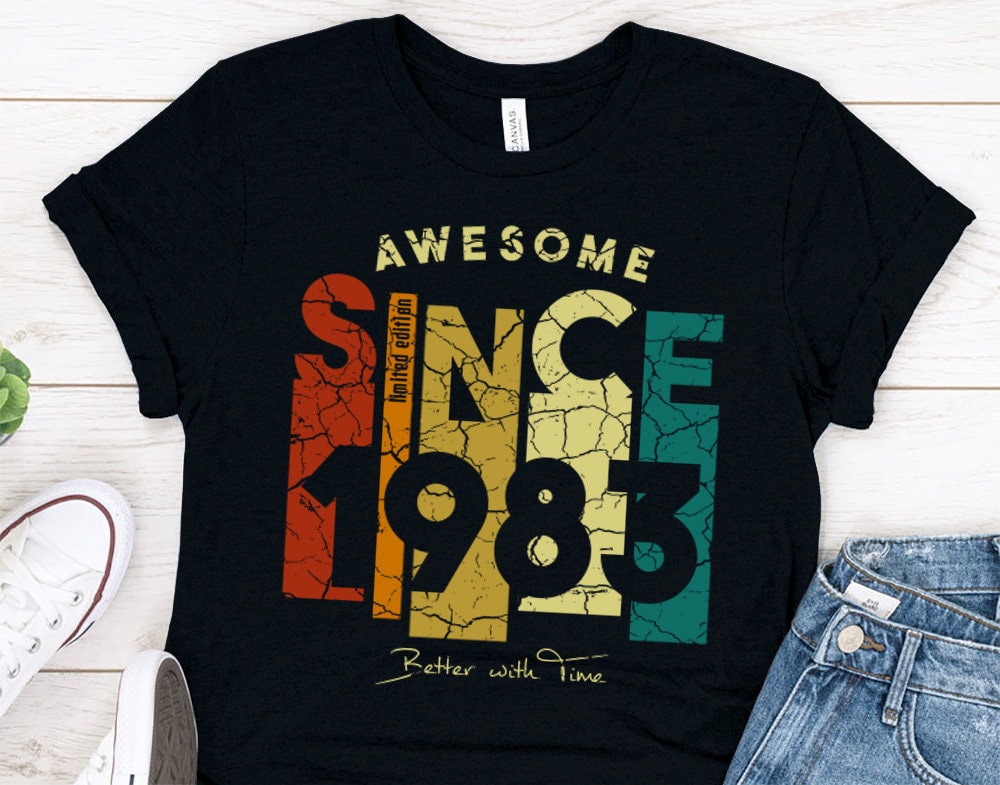 Awesome Since 1983 birthday gift t-shirt for women or men,  40 anniversary t-shirt for wife or husband