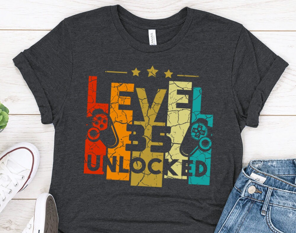 Level 35 Unlocked Gamer Gift T-Shirt for men or women